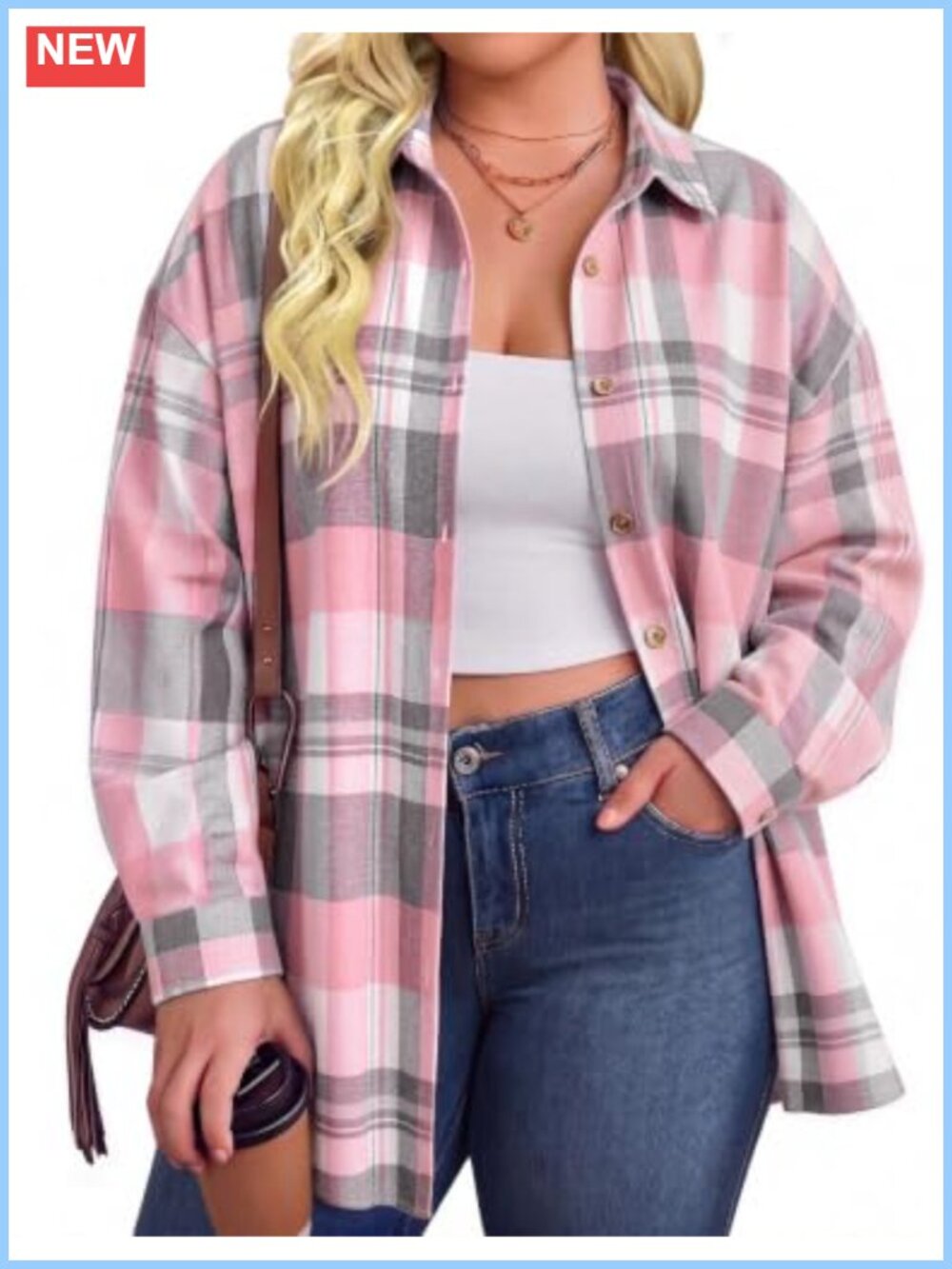 Women's Plus Size Plaid Button Down Flannel Shirt Long Sleeve
